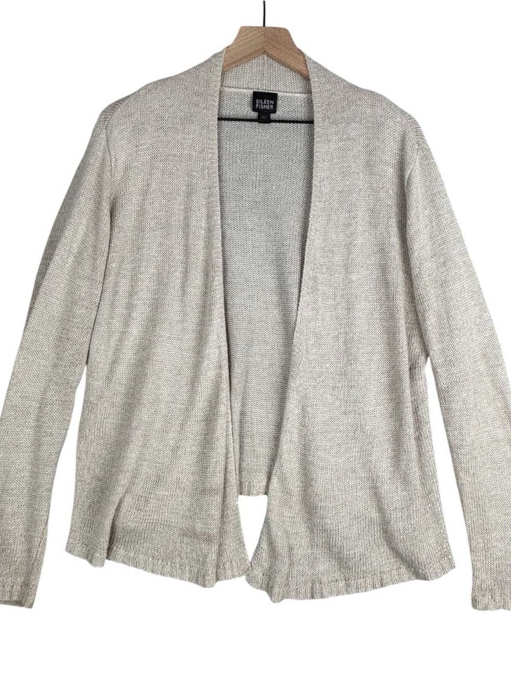 Eileen Fisher Cardigan Sweater Womens Medium Beige 100% Hemp Open Knit Boho